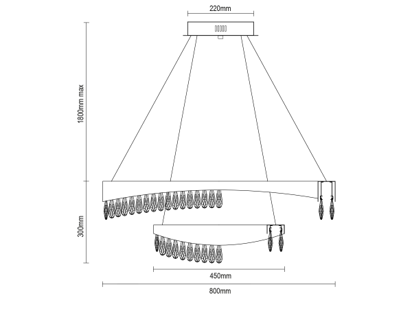 AURORA hängender Kristallkronleuchter 800+450 - V30078 13