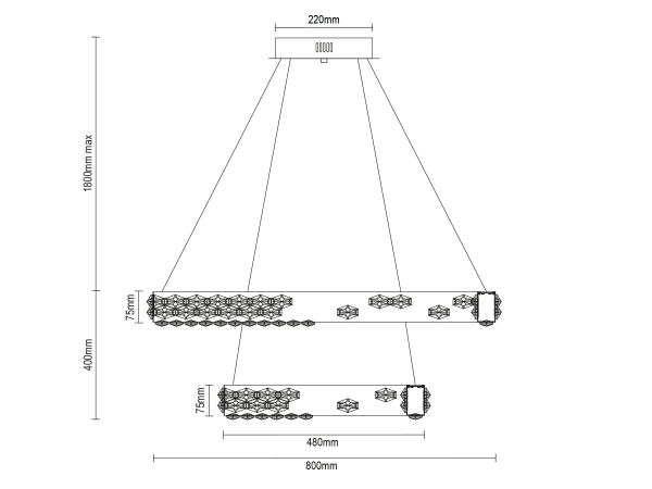 CLARIS hängender Kristallkronleuchter 800+480 - V30006 6