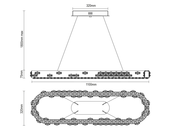 CLARIS hängender Kristallkronleuchter 1100x320 - V30003 7