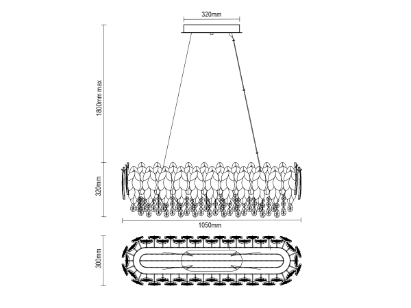 GURU hängende Kristallkronleuchter 1050x300 - V20101 6