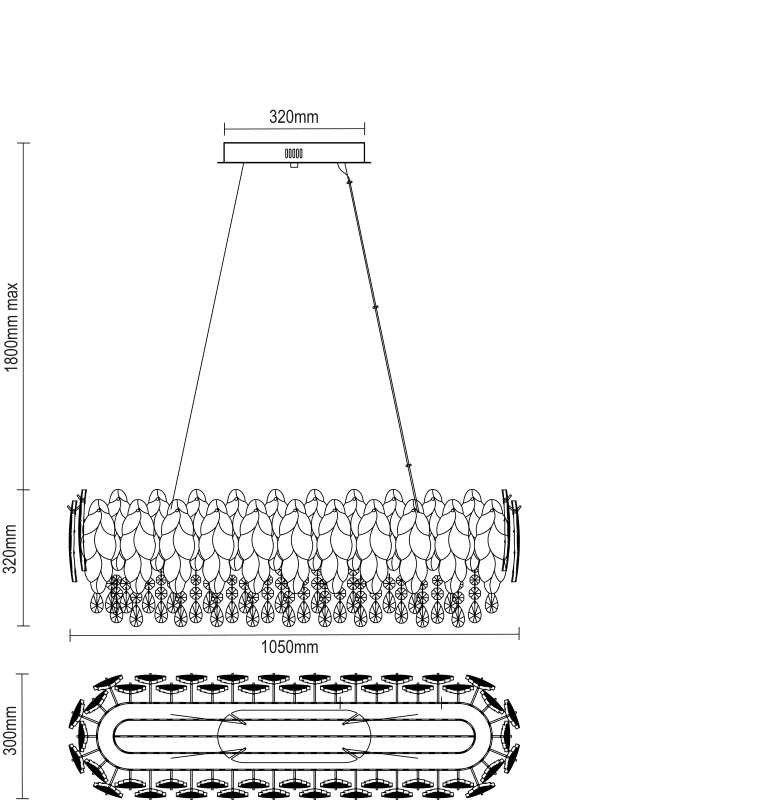 GURU hängende Kristallkronleuchter 1050x300 - V20101 6